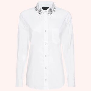 Le Superbe 80s Inspired Rhinestone Crisp White Superstar BF Button Up NWT Size 6